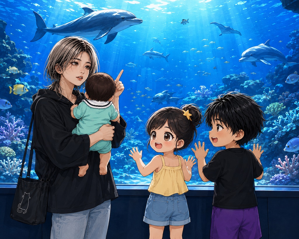 親戚のキッズと水族館♪（クール、ちびちゃん、ちびとぅりお、赤ちゃん）