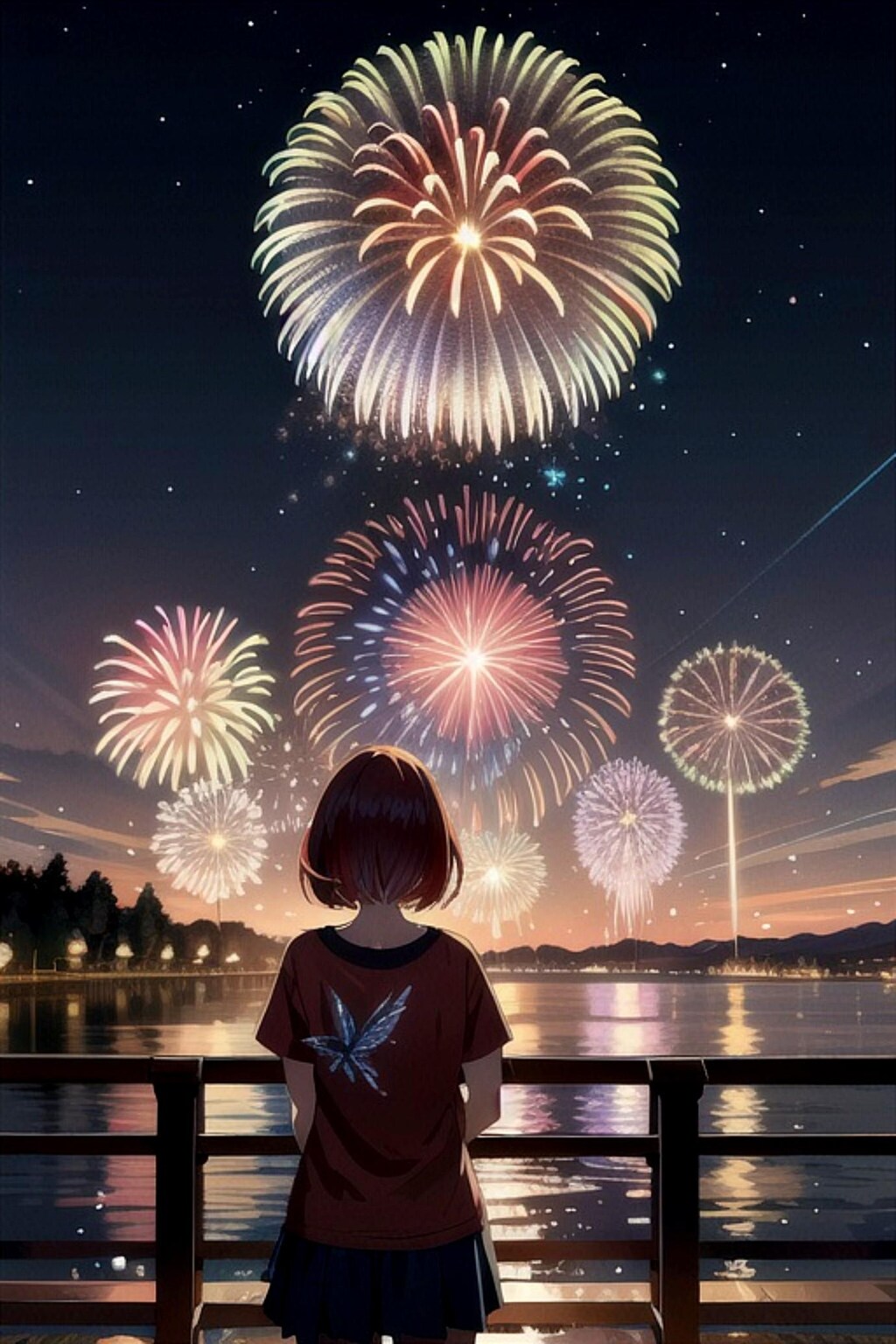 花火を見てる人