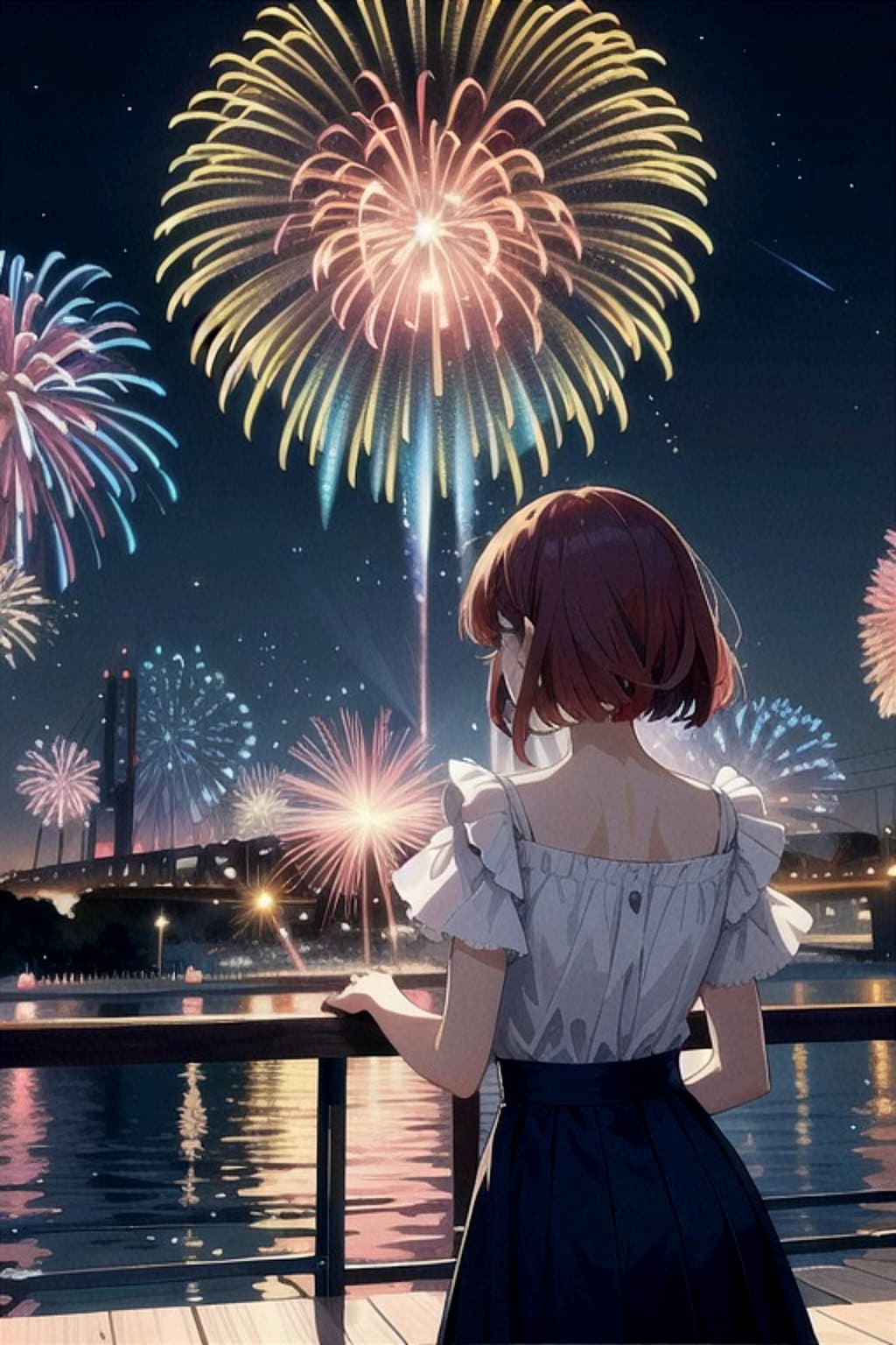 花火を見てる人