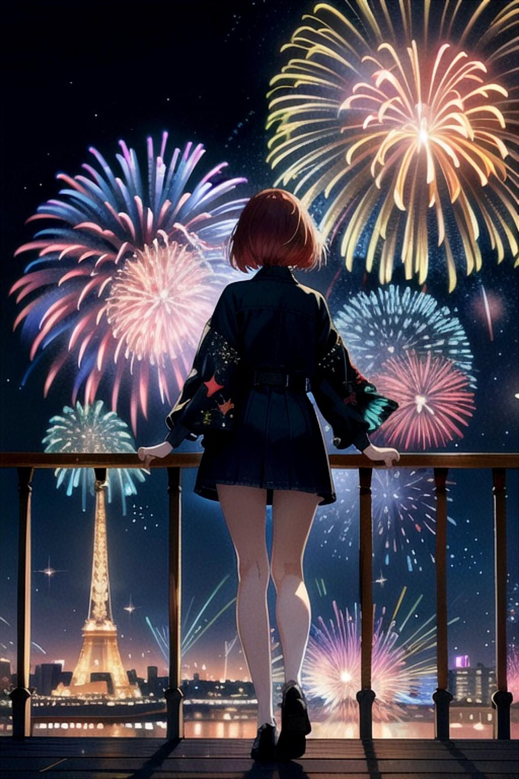 花火を見てる人