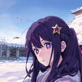 雪の中で輝く星野アイ。冷たい空気の中、彼女の温かい笑顔が心に残ります。美しい雪景色と一緒に、彼女の魅力が引き立っています。 4枚目