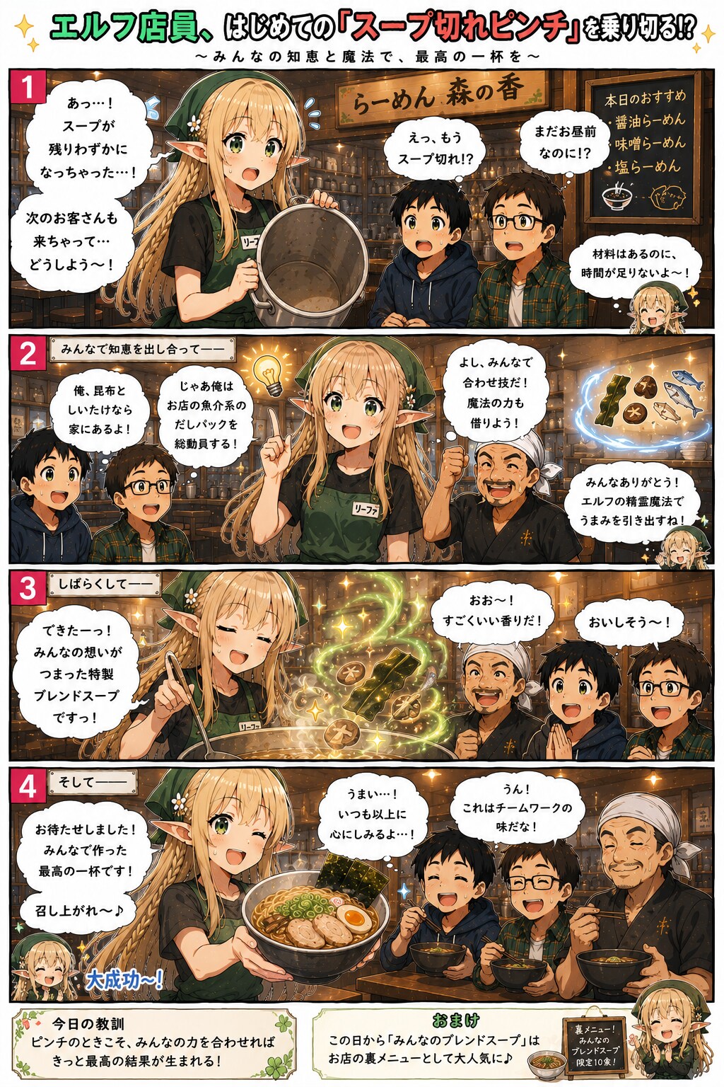ラーメ屋で働くエルフの女の子