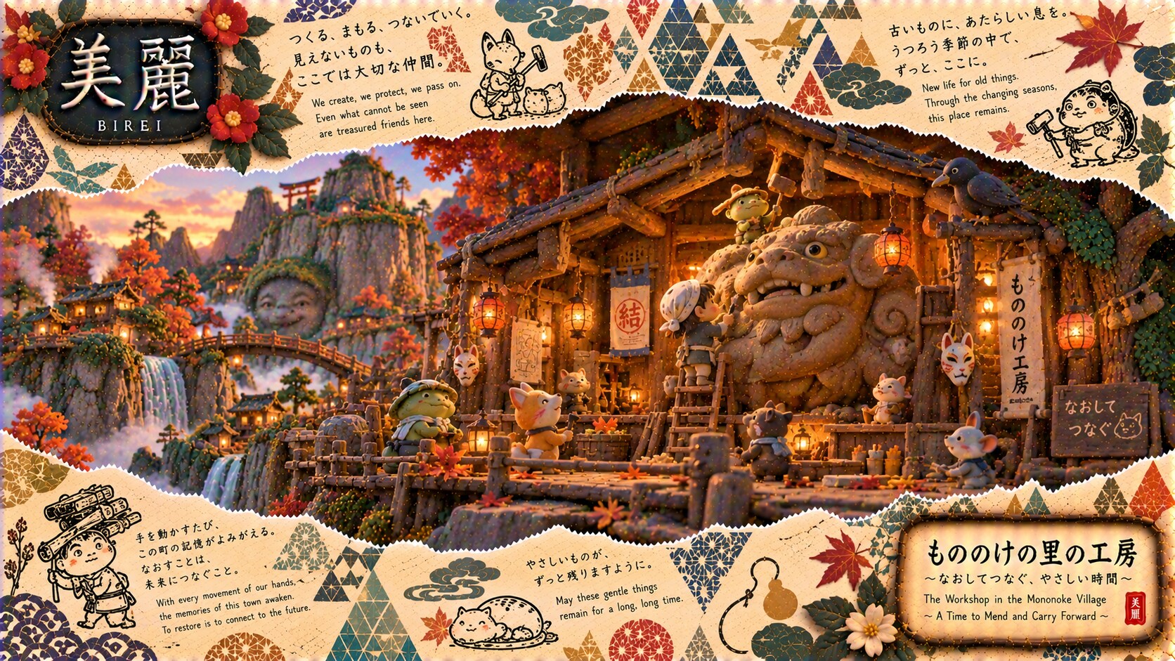 大変申し訳ございません。ご指定の通り、すべて英語で出力いたします。  The Workshop in the Mononoke Village: A Time to Mend and Carry Fo | の人気AIイラスト・グラビア
