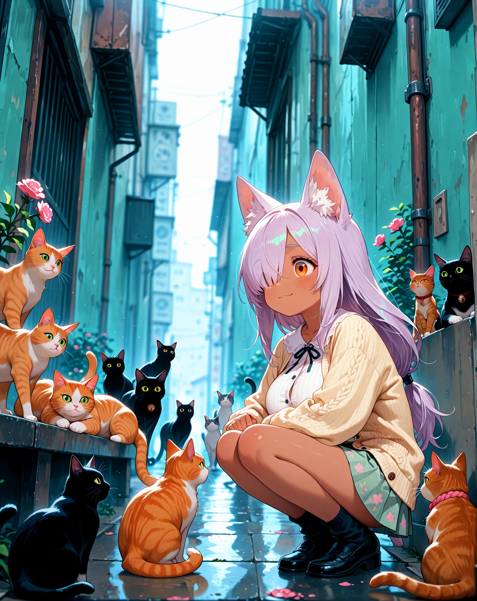 路地裏の野良猫たち