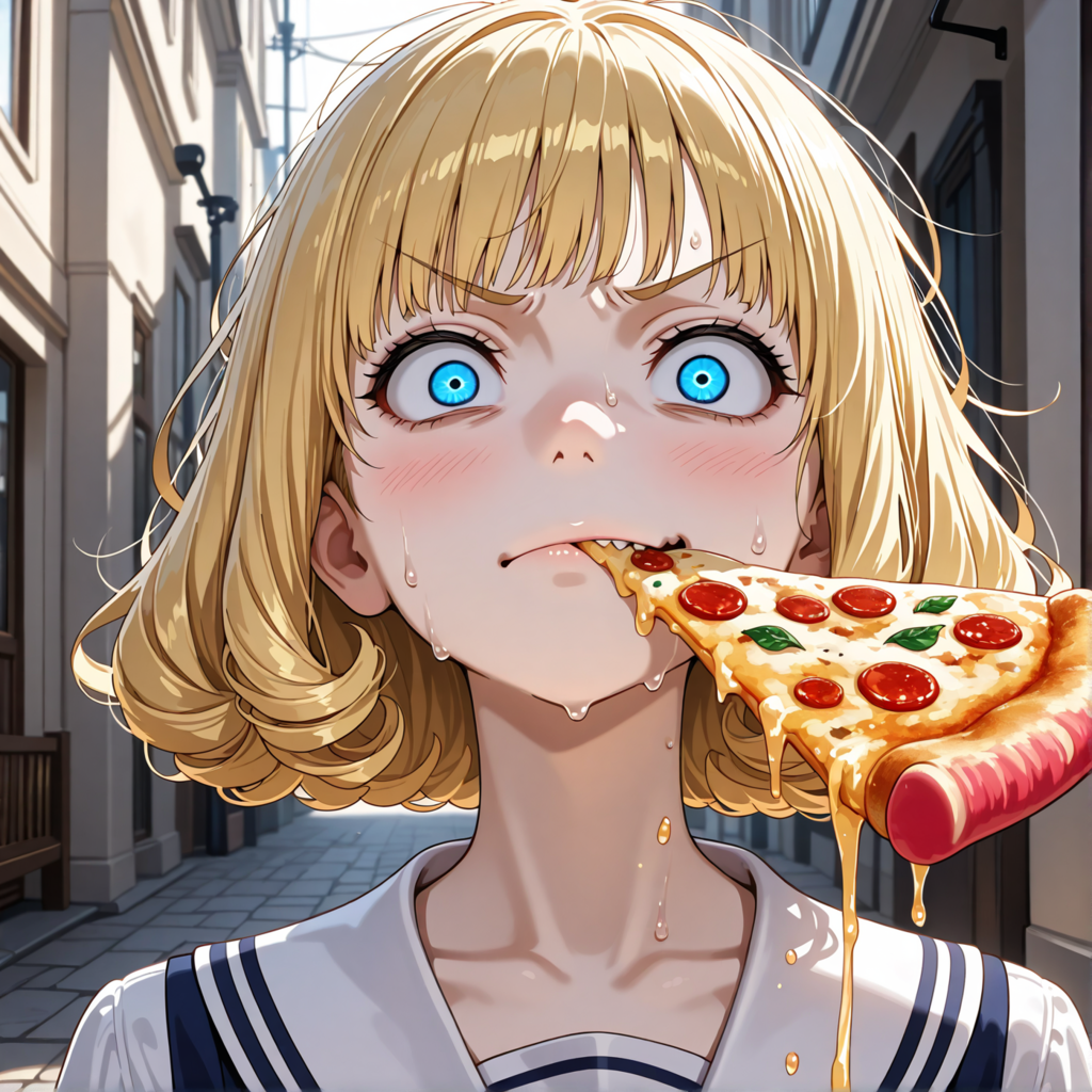 ピザを食べると爆発する金髪JK