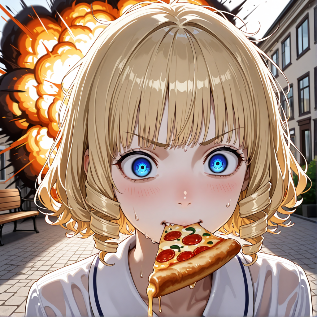 ピザを食べると爆発する金髪JK