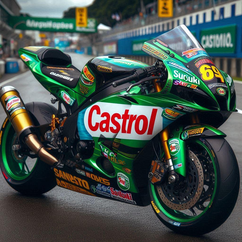 カストロールカラースズキ隼レーシングバイク | の人気AIイラスト・グラビア