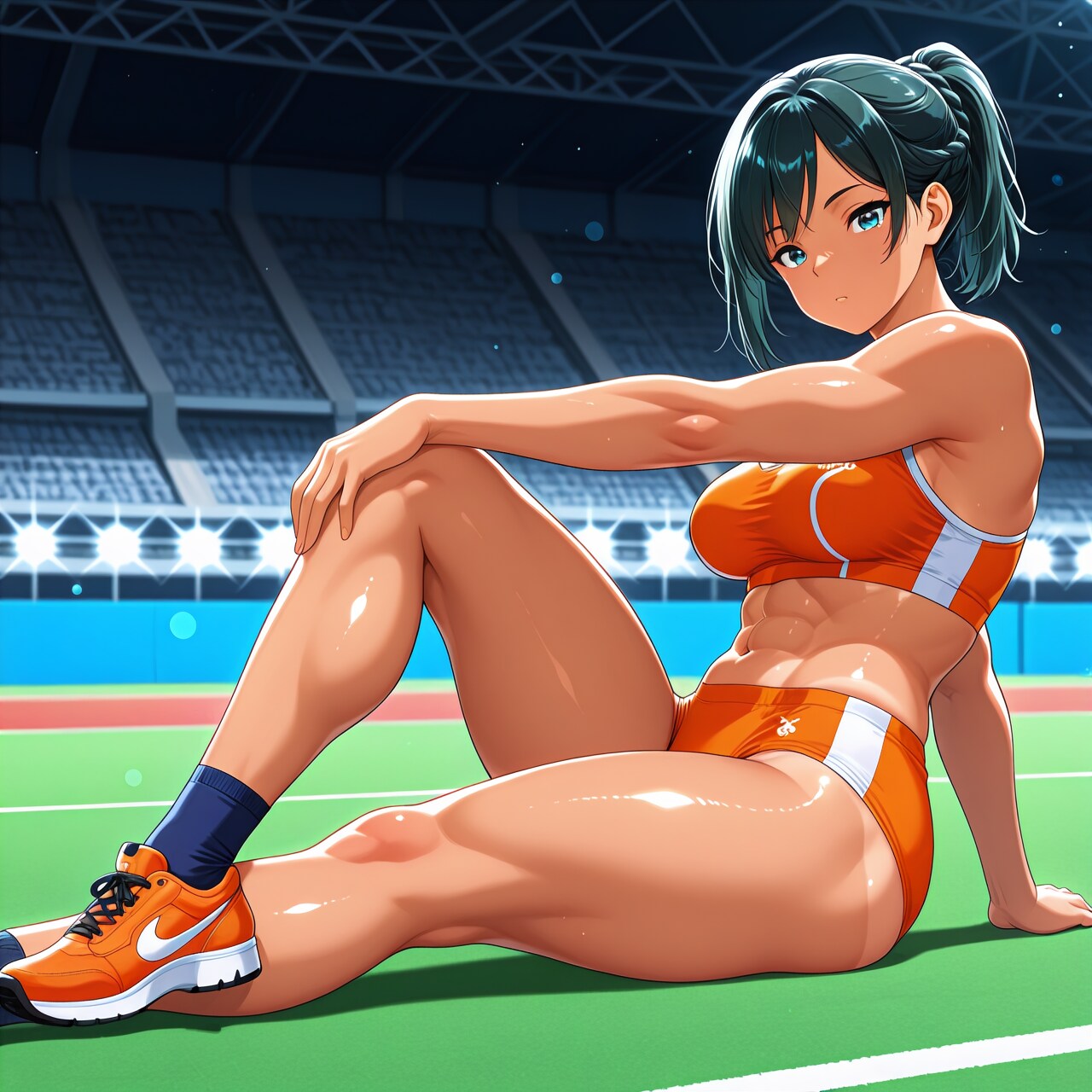緑髪筋肉女子