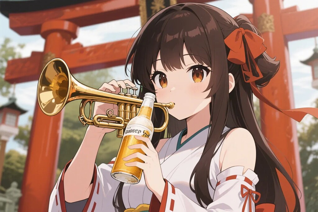 ビールを飲みながらラッパを吹くお行儀の悪いさくらちゃん