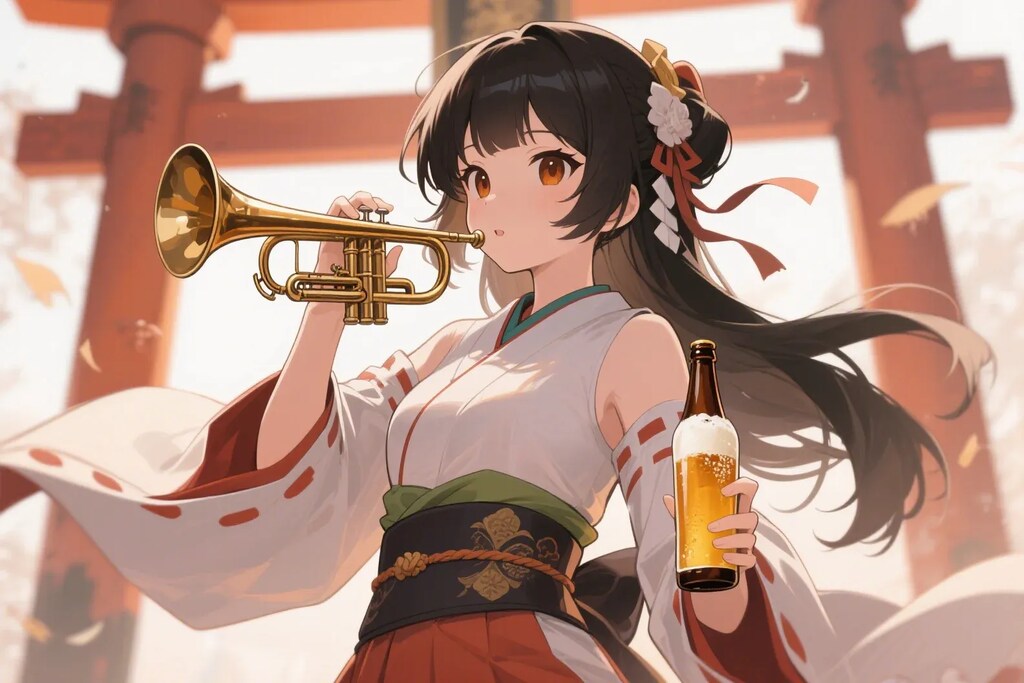 ビールを飲みながらラッパを吹くお行儀の悪いさくらちゃん