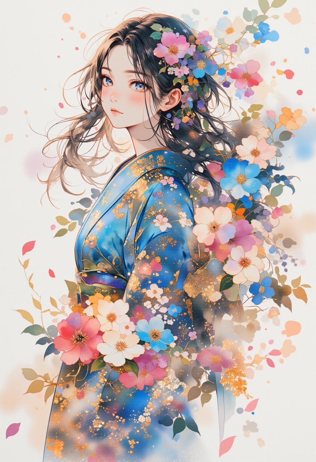 着物に花を添えて