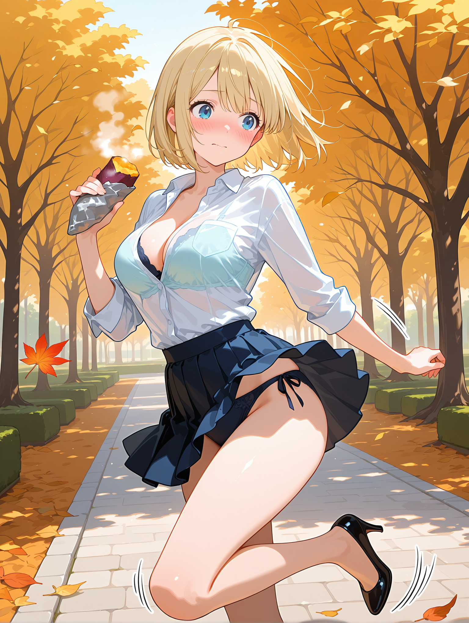 パンチラOL,焼き芋を食べる