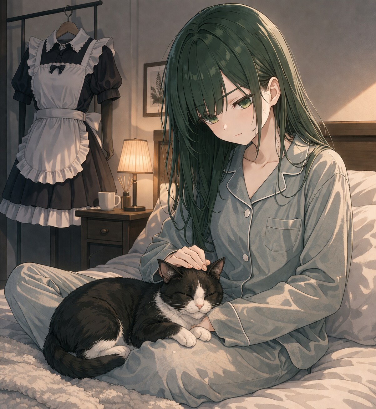 静かな夜、猫と過ごすひととき(イラスト版) | の人気AIイラスト・グラビア