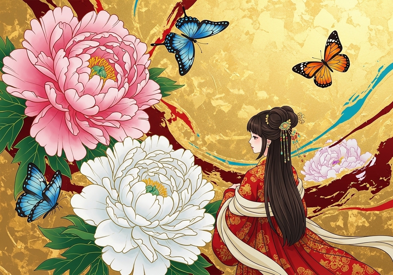 蝶と牡丹と少女 | の人気AIイラスト・グラビア