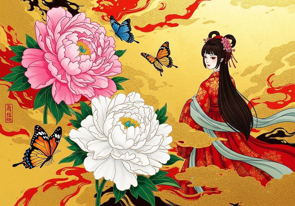 蝶と牡丹と少女