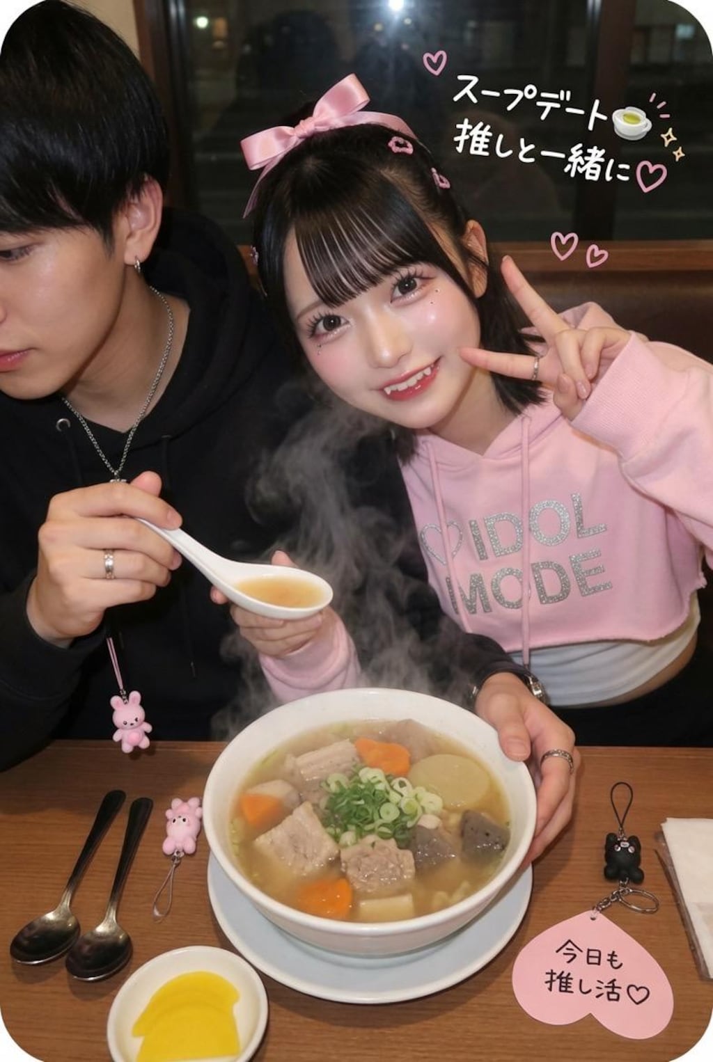 彼氏とスクープ写真作ろうとして、間違えてスープデートになったやつ。かわいいからよしとする！