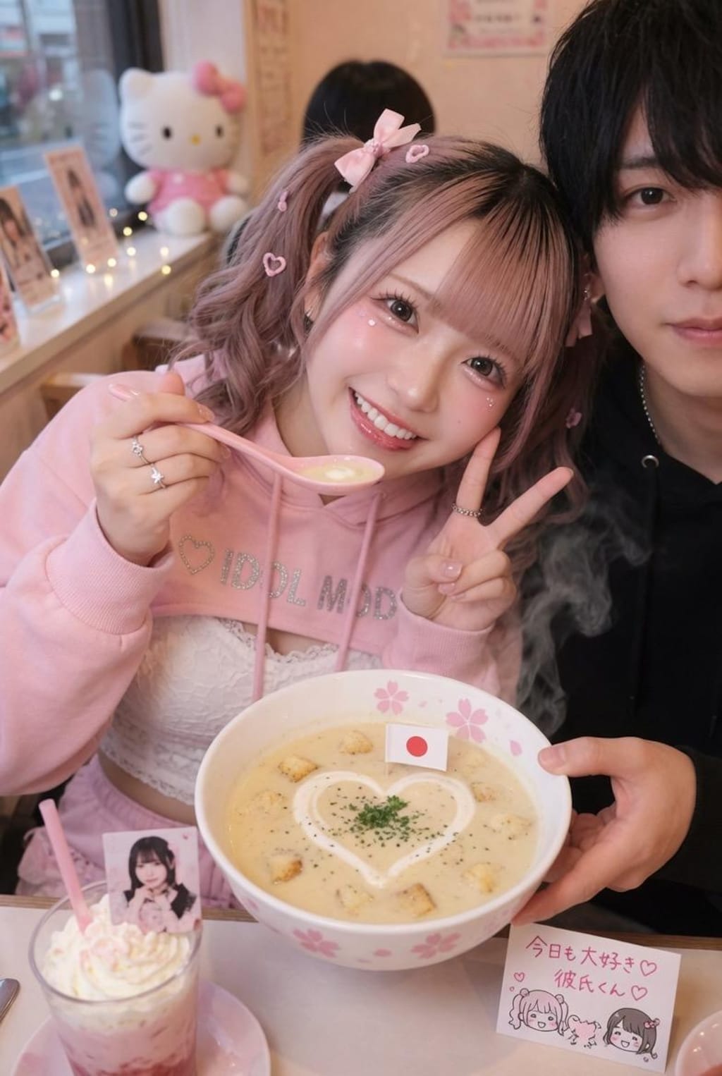 彼氏とスクープ写真作ろうとして、間違えてスープデートになったやつ。かわいいからよしとする！
