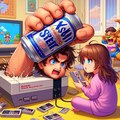 超高速でゲームクリアするためソフトを抜く小さな女の子 5枚目