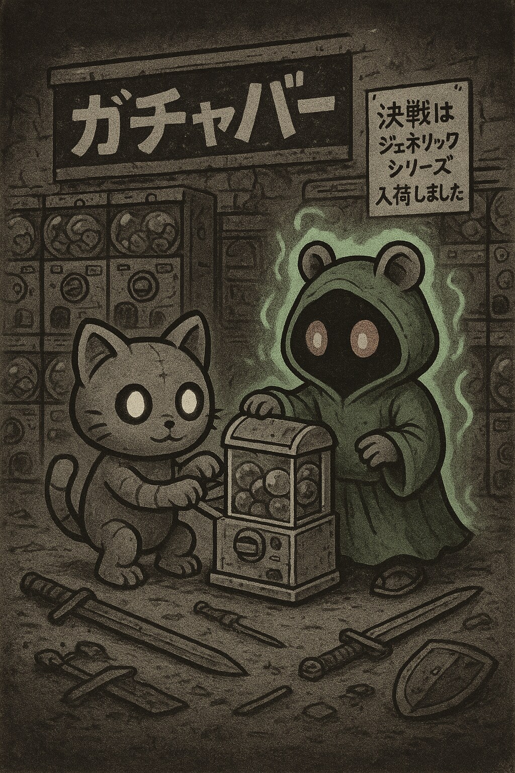 【張り紙見たよ】小説『ジェネリック・アイツーの店でガチャを回す』【ニャンノ世界】