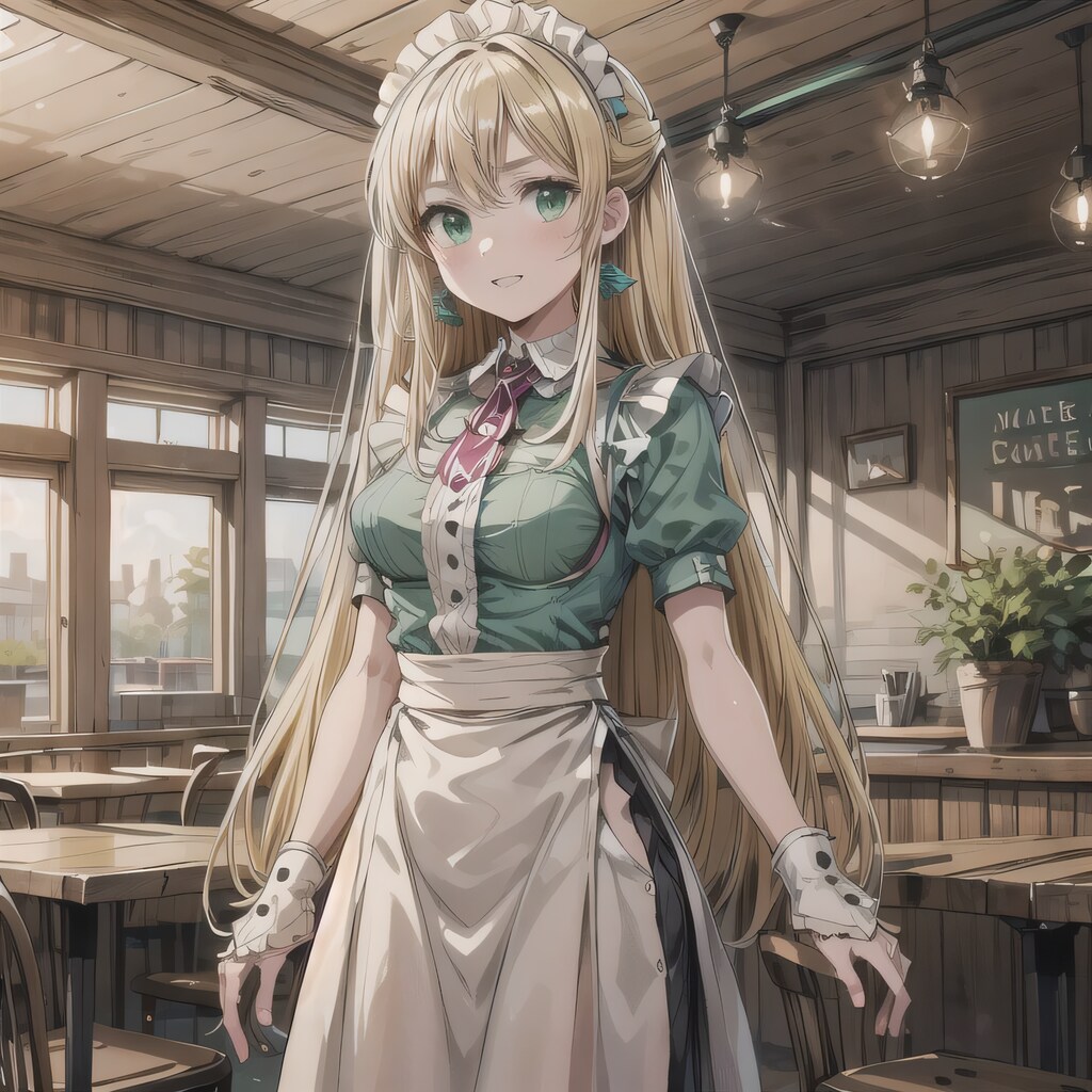 金髪ロングでカフェの少女