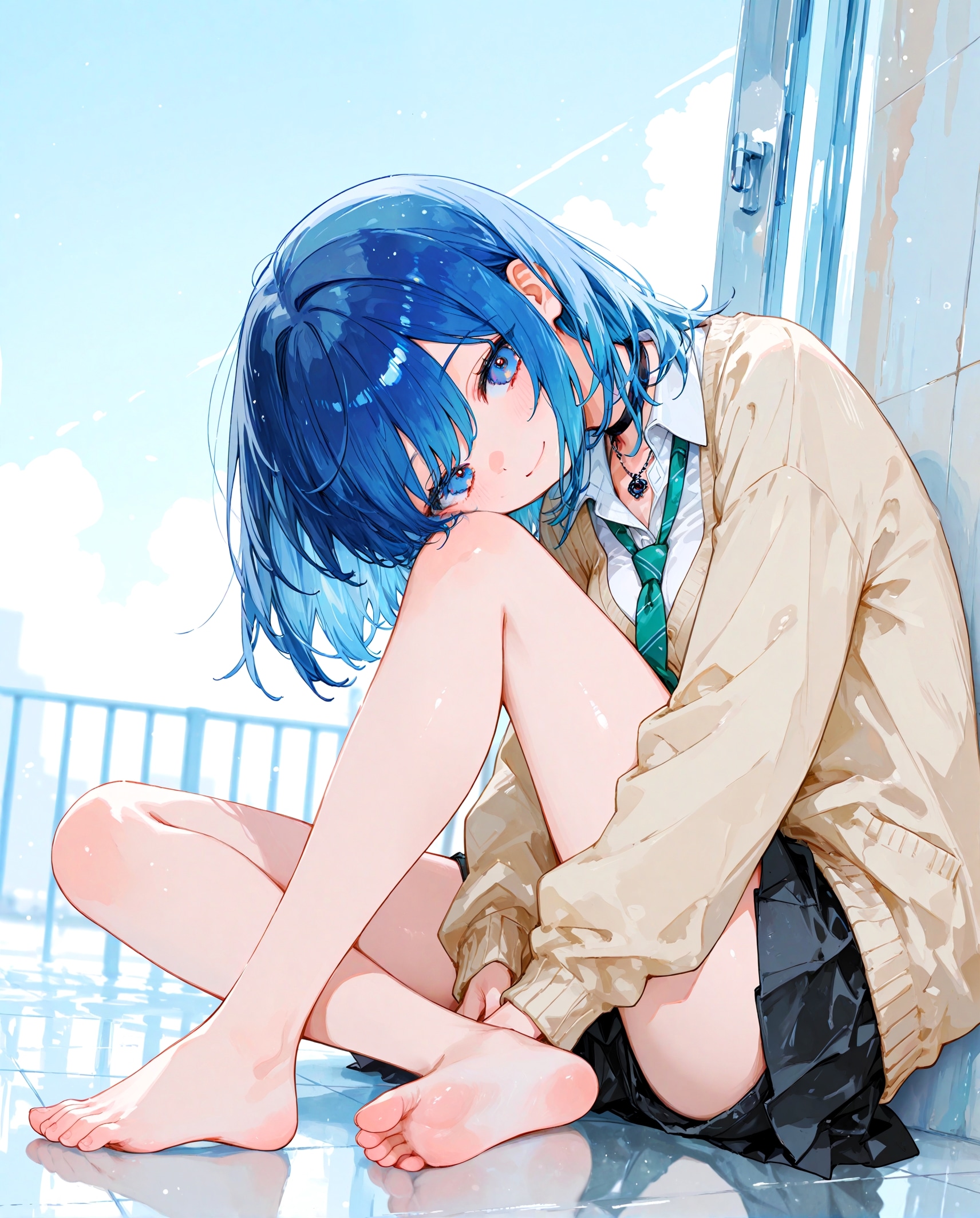 青髪の制服少女 | の人気AIイラスト・グラビア