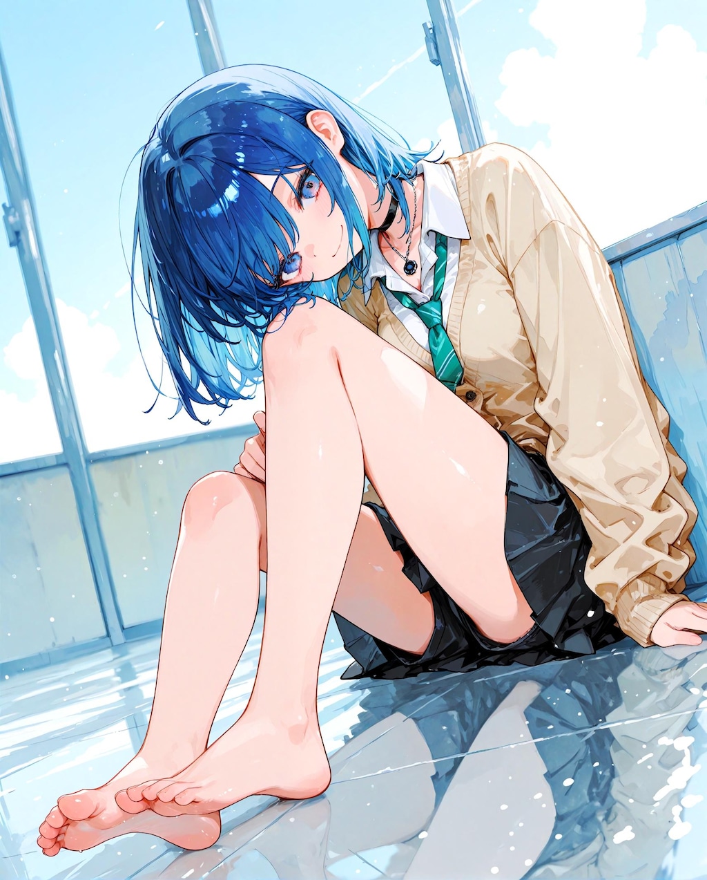 青髪の制服少女