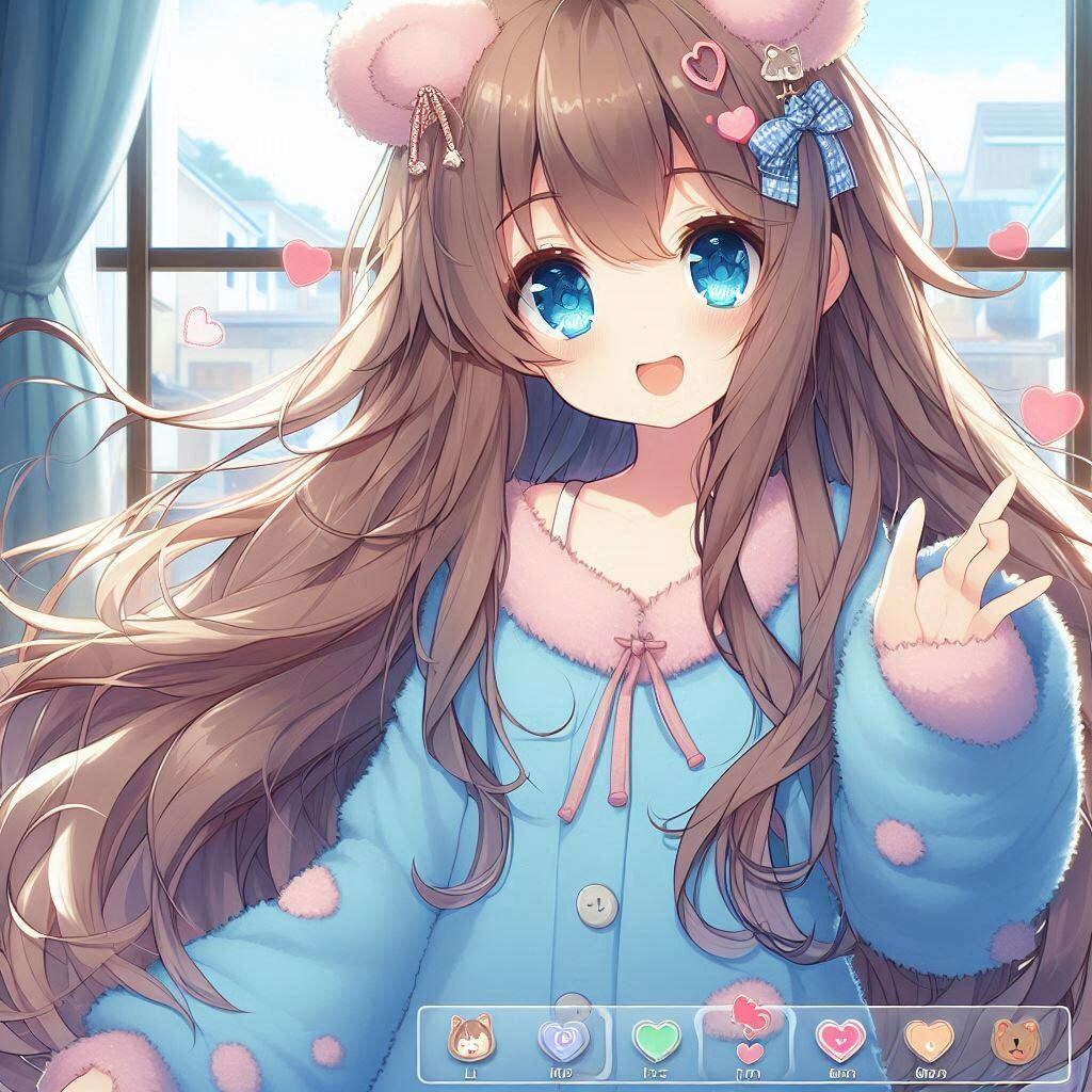 髪の毛の長い少女の恋愛ゲーム画面