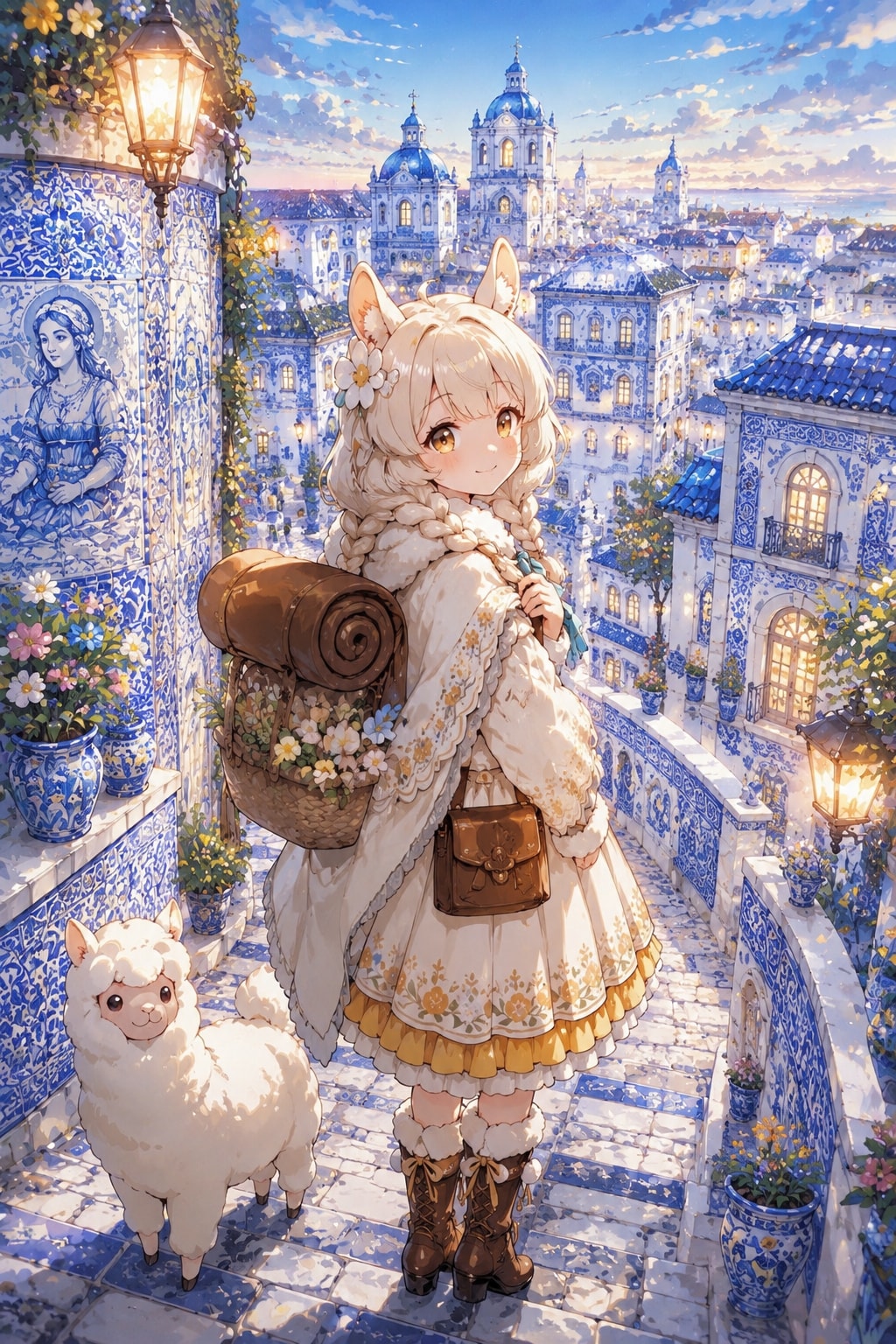 アルパカちゃんと美しい青の街 | の人気AIイラスト・グラビア