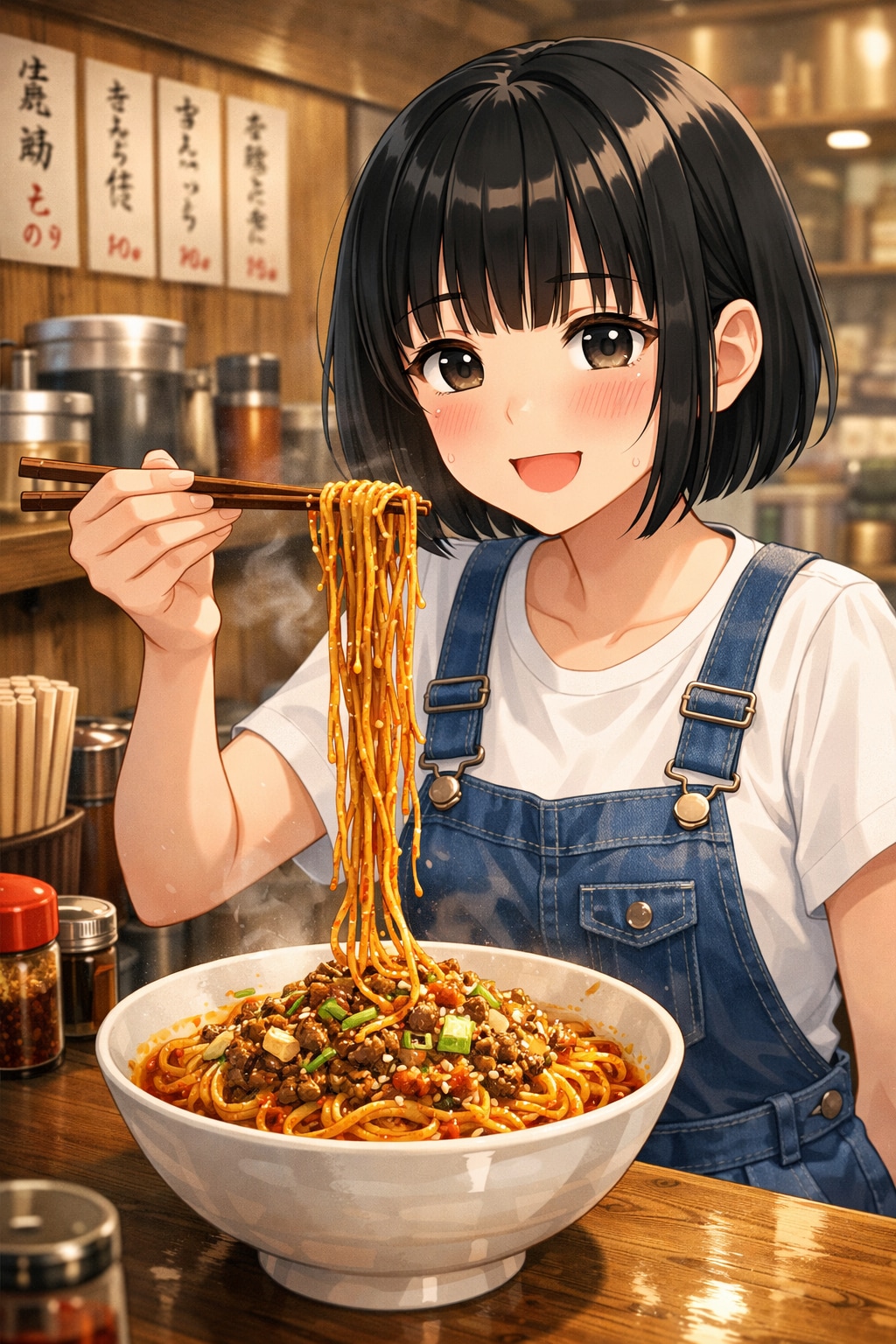 担々麺を食べている女の子