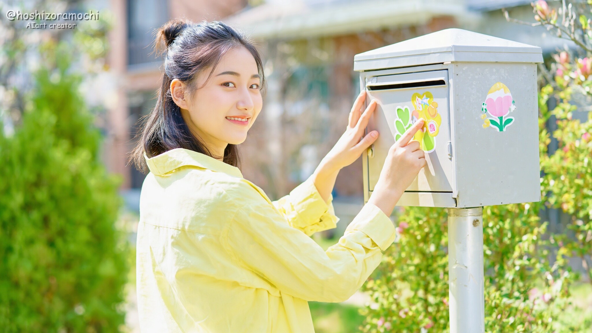 春の日にポストにステッカーを貼る✨