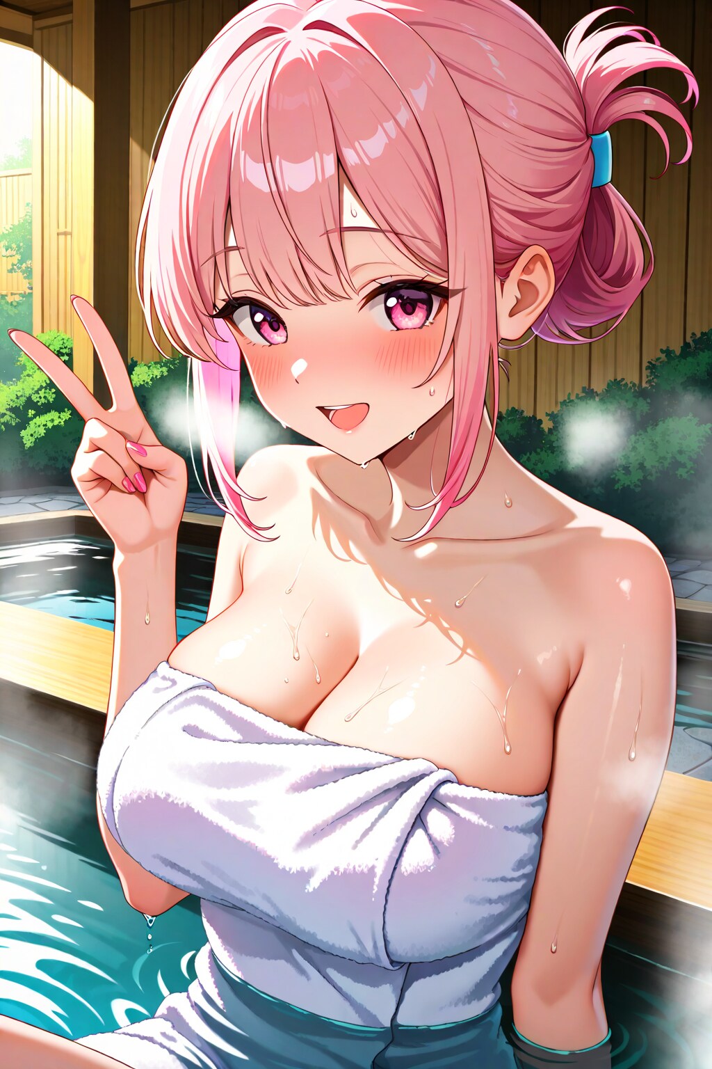 ピンク髪ギャルの温泉