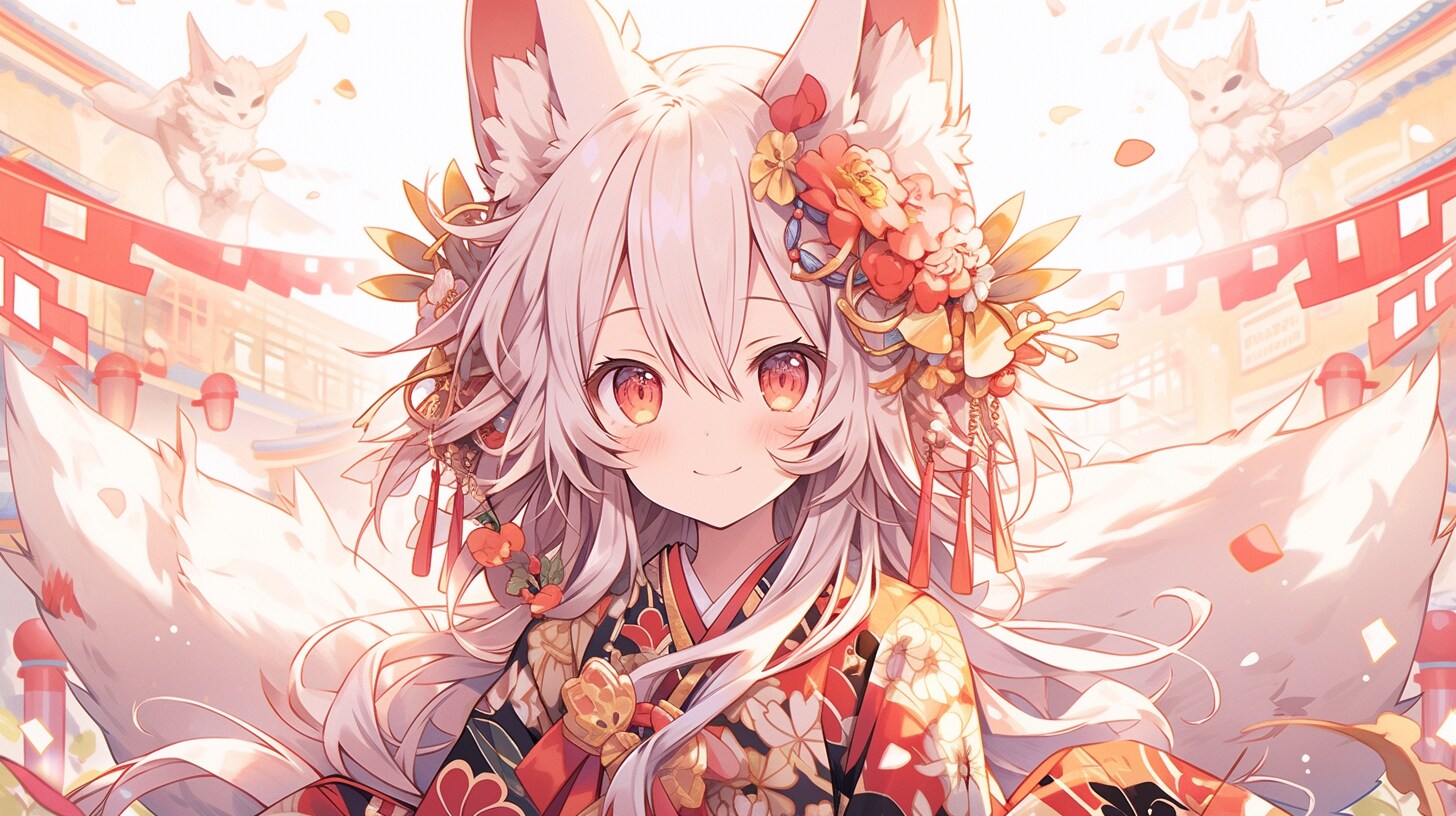 祭りに舞う白狐の優しい微笑み | の人気AIイラスト・グラビア