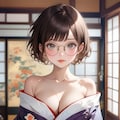 着物をはだけて誘うメガネ少女 7枚目