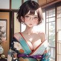 着物をはだけて誘うメガネ少女 2枚目