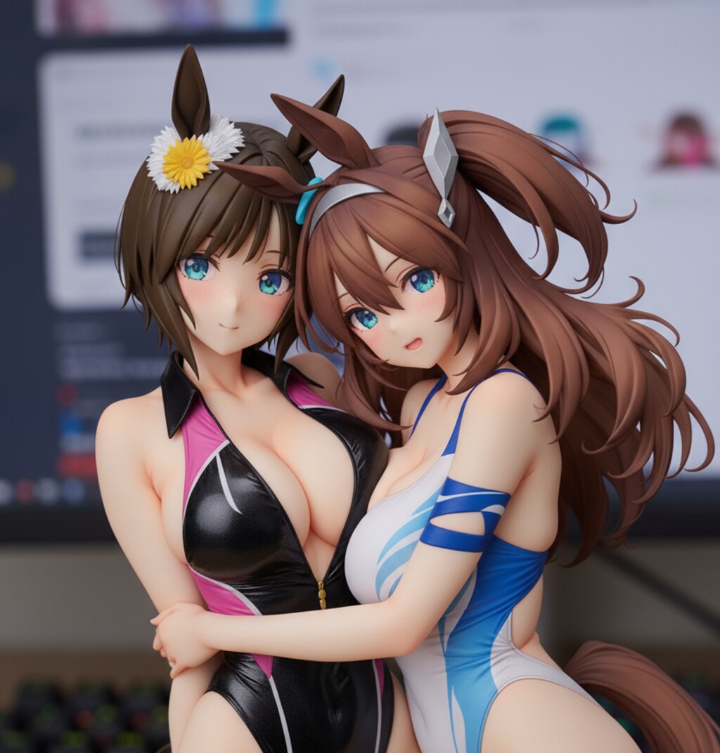 推し2人のレースクイーンフィギュア💕♪・・（閲覧してくれた皆様、公式の二次創作規約に沿った露出にする為、トリミングしたことをお許しください）