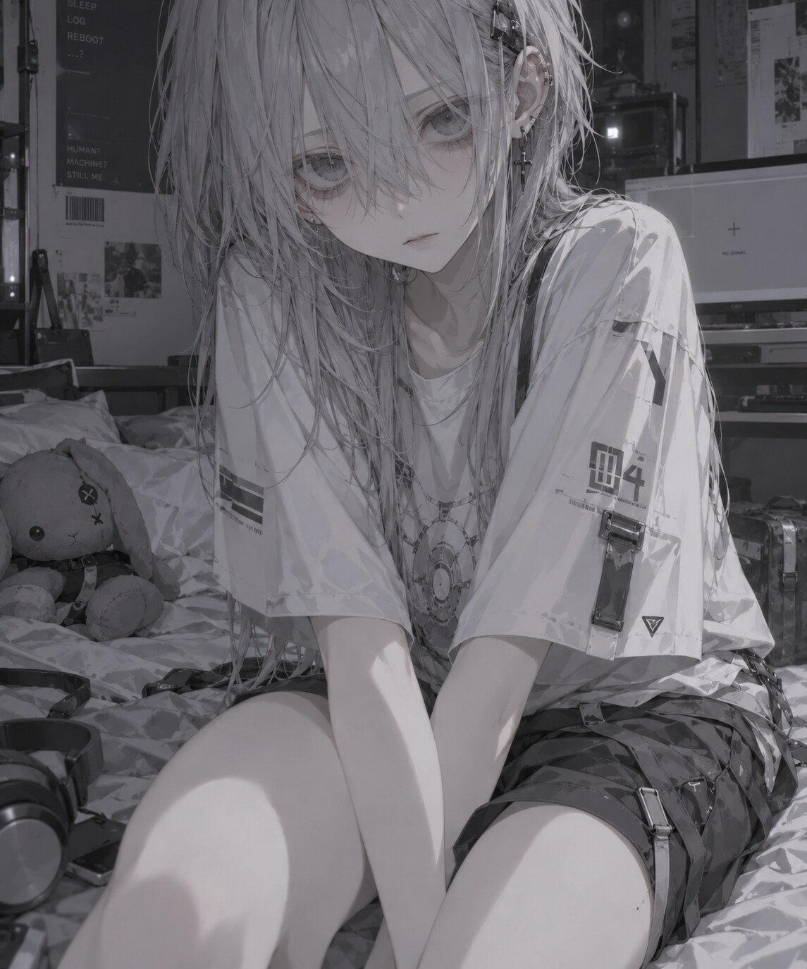 灰色髪で目の下にクマがある女の子 | の人気AIイラスト・グラビア
