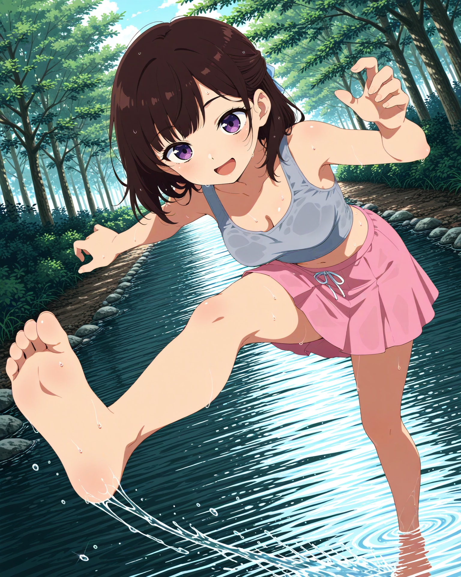 川で水のかけ合いに