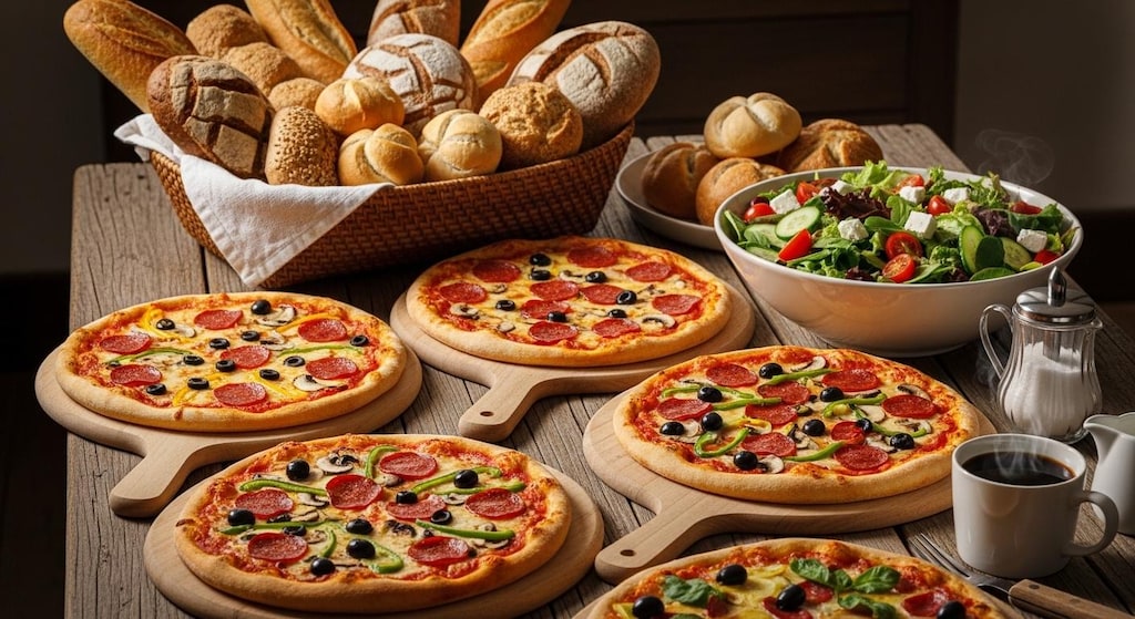 摩訶不思議食堂のパンとピザ食べ放題サラダと珈琲付き