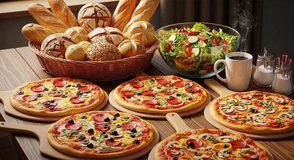 摩訶不思議食堂のパンとピザ食べ放題サラダと珈琲付き