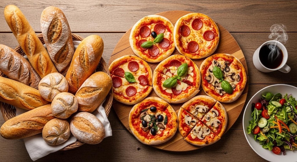 摩訶不思議食堂のパンとピザ食べ放題サラダと珈琲付き