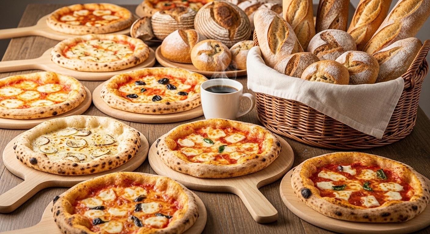 摩訶不思議食堂のパンとピザ食べ放題サラダと珈琲付き | の人気AIイラスト・グラビア