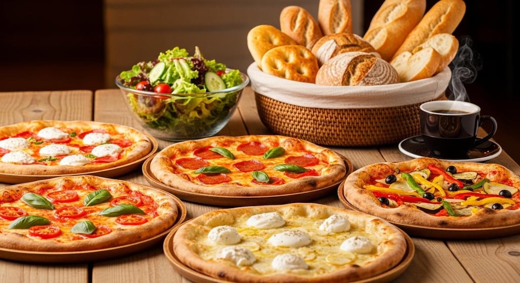 摩訶不思議食堂のパンとピザ食べ放題サラダと珈琲付き