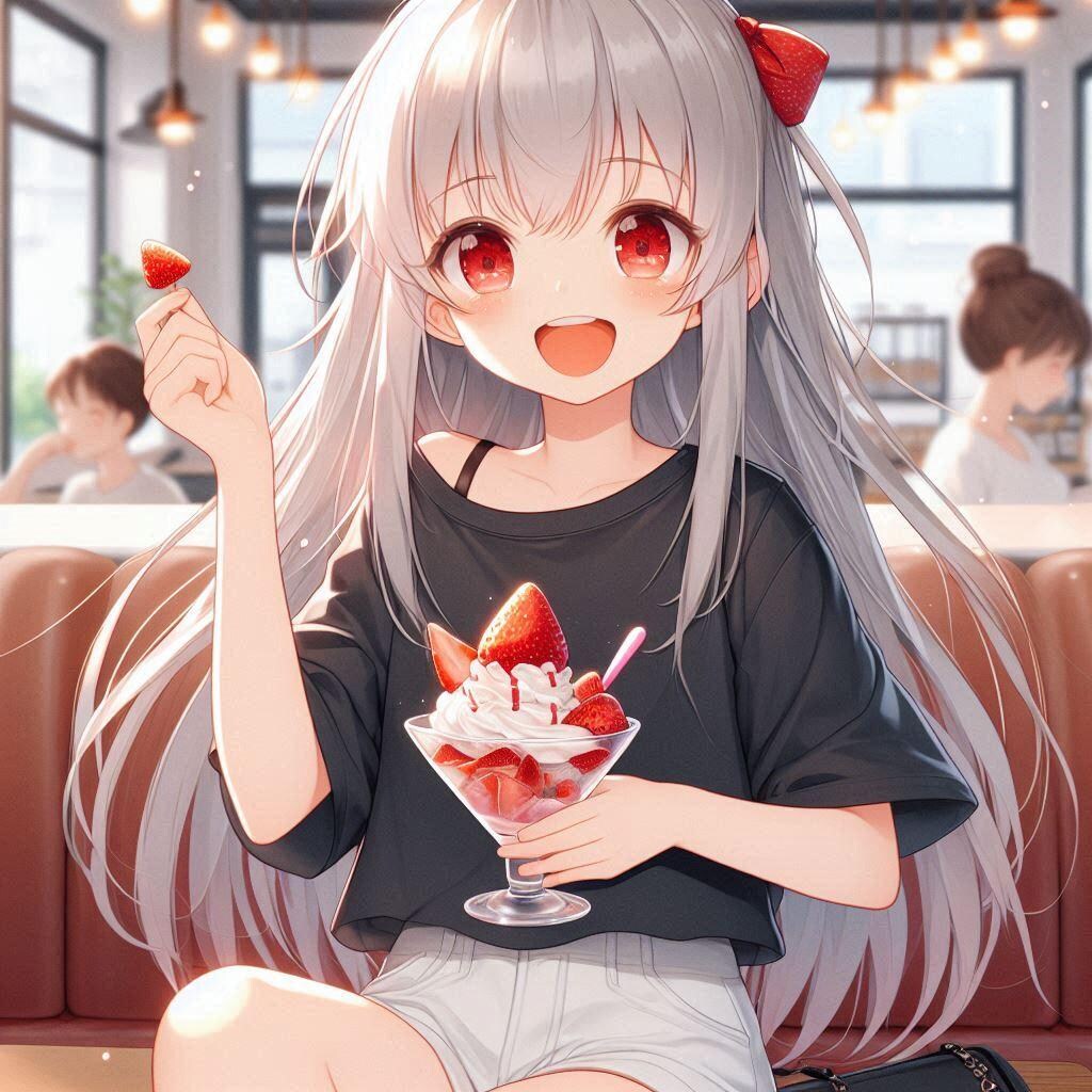 アイちゃんとイチゴパフェ