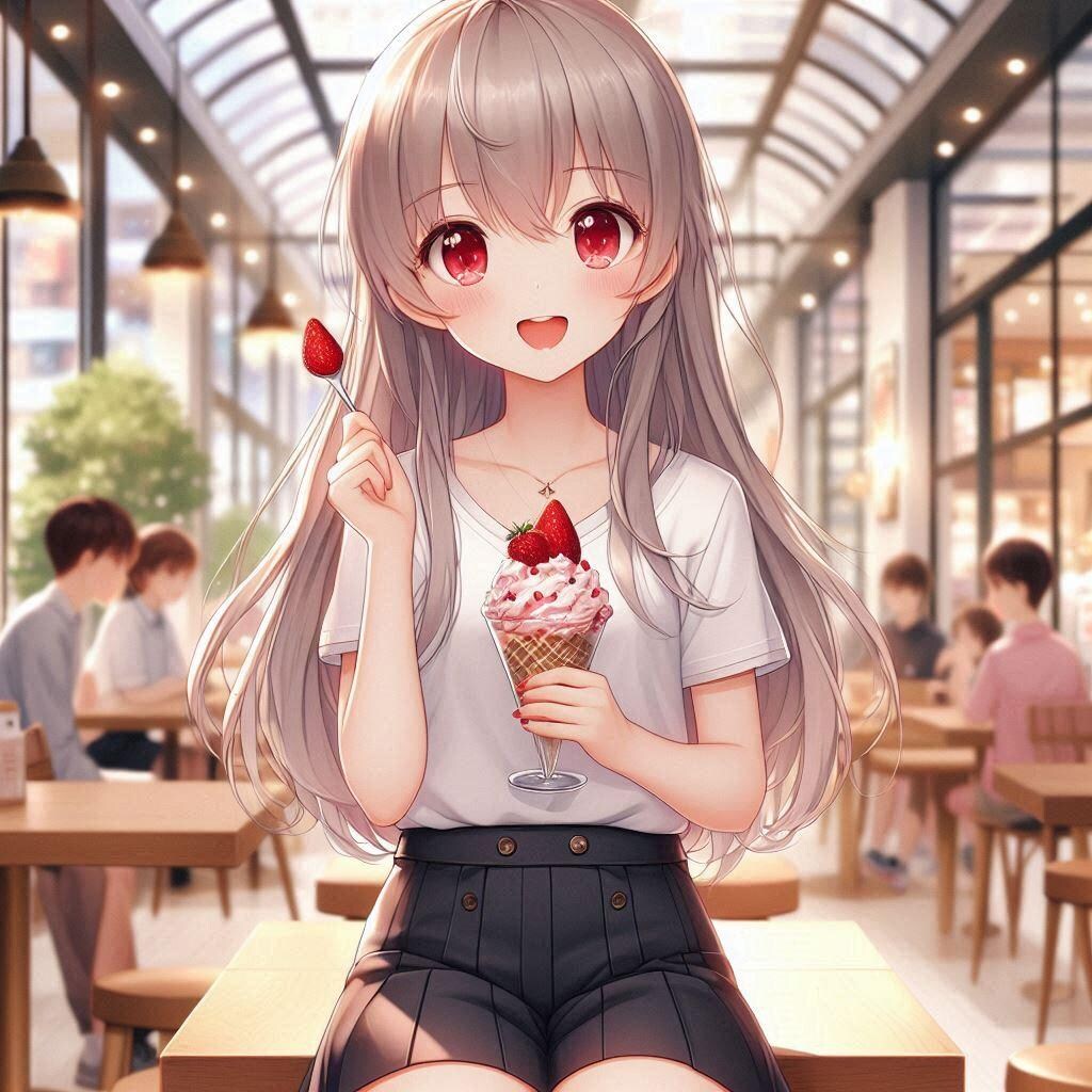 アイちゃんとイチゴパフェ