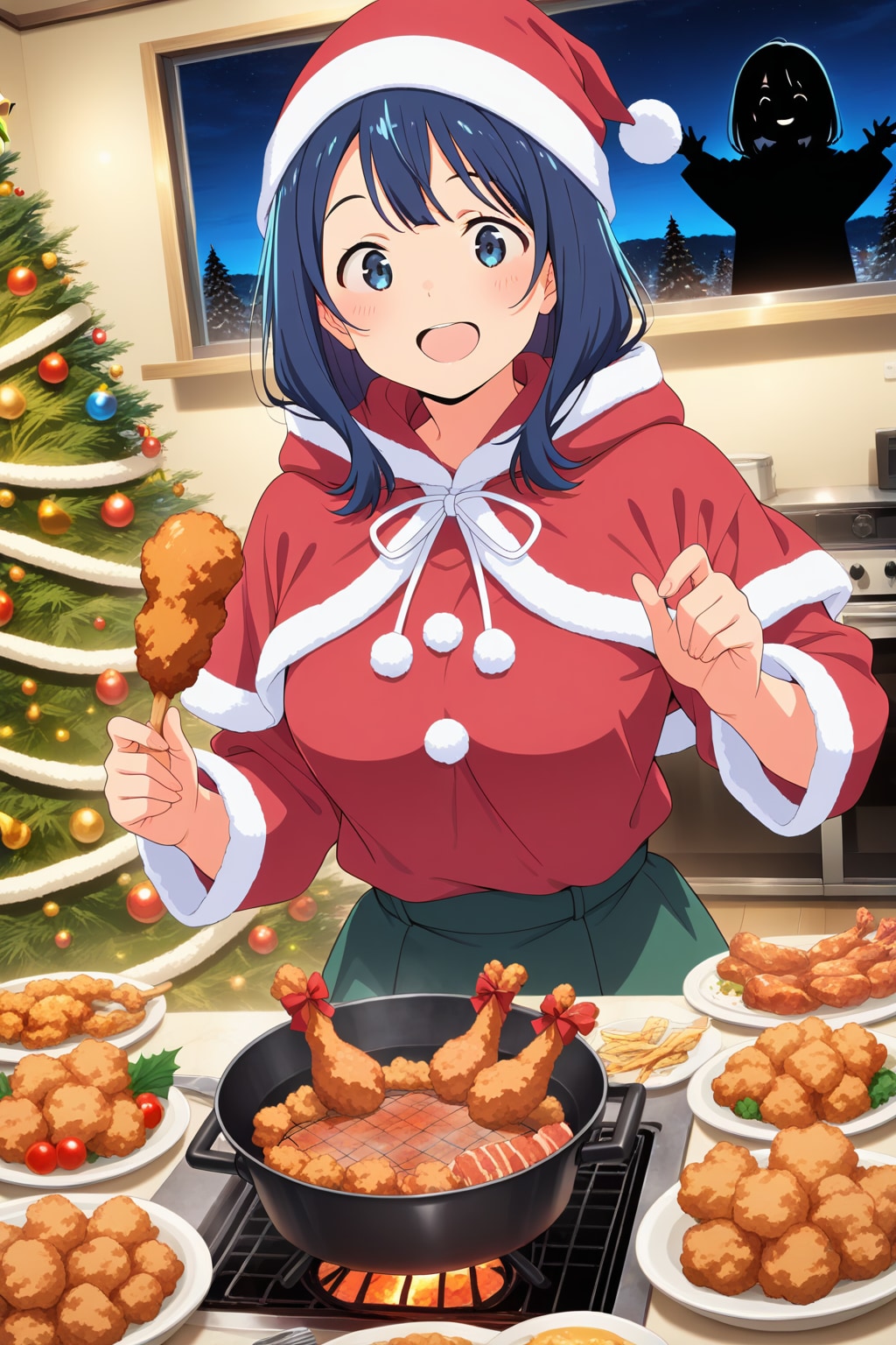 クリスマスイブの夜大量のチキンを食べる八奈見サンタ🎄❤️ | の人気AIイラスト・グラビア
