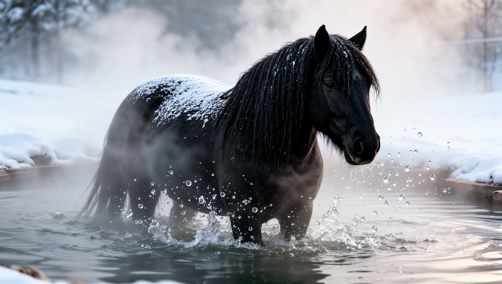 冬湯する馬