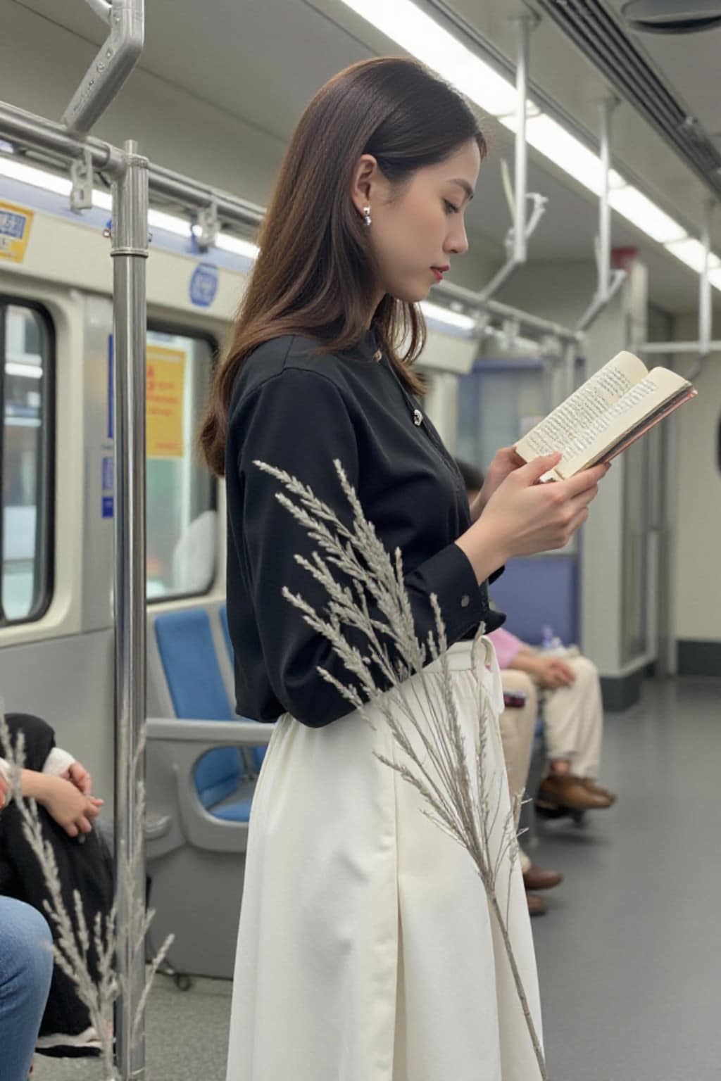 電車で読書する眼鏡女子