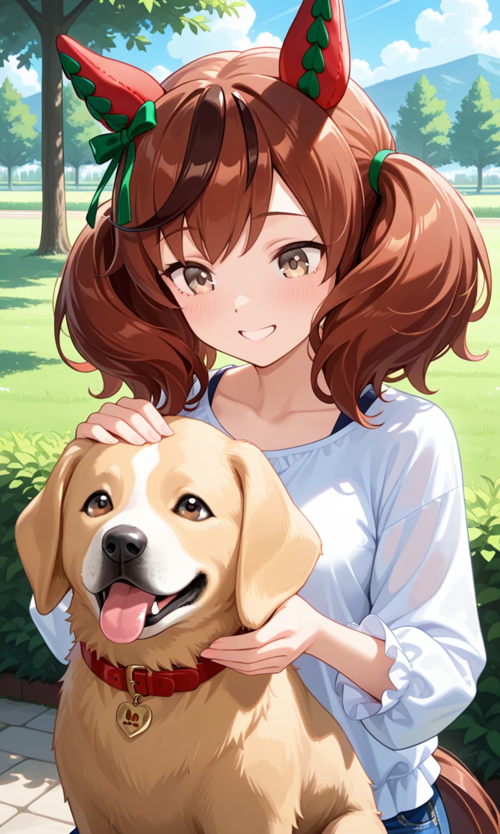 ワンちゃんをナデナデするネイチャさん