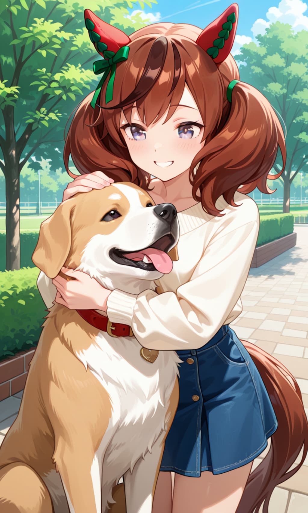 ワンちゃんをナデナデするネイチャさん