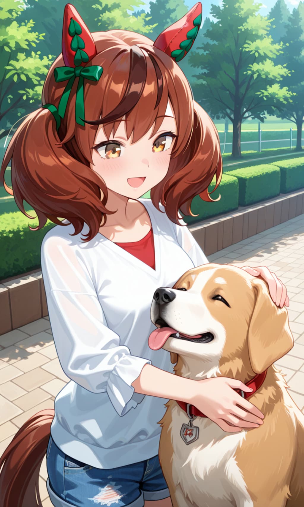 ワンちゃんをナデナデするネイチャさん